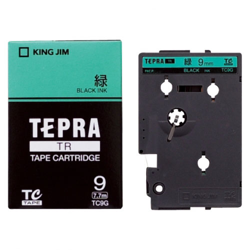 【キングジム】テプラ　ＴＲシリーズテープカートリッジ　カラーラベル　パステル　幅：9mm（緑テープ／黒文字） １個/TC9G