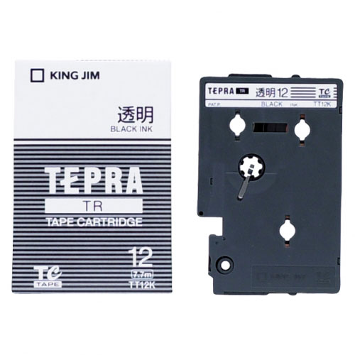 【キングジム】テプラ　ＴＲシリーズテープカートリッジ　透明ラベル　幅：12mm（透明テープ／黒文字） １個/TT12K