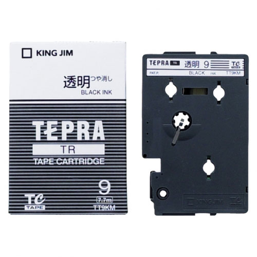 【キングジム】テプラ　ＴＲシリーズテープカートリッジ　透明ラベル　幅：9mm（透明テープ／黒文字） １個/TT9KM