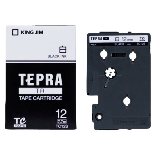 【キングジム】テプラ　ＴＲシリーズテープカートリッジ　白ラベル　幅：12mm（白テープ／黒文字） １個/TC12S