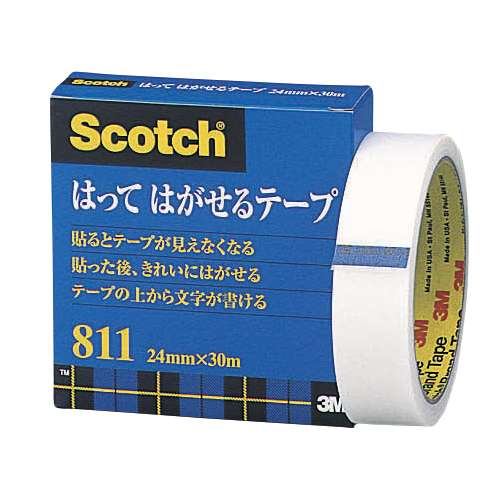 【スリーエム】スコッチ（Ｒ）　はってはがせるテープ　３Ｍ　大巻　巻芯径７６ｍｍ　寸法：幅２４ｍｍ×長３０ｍ １巻/811-3-24