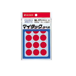 【ニチバン】カラーラベル　一般用　ＭＬ－１７１　一般用（単色）　２０ｍｍ径（赤） １Ｐ１５シート（１８０片）/ML-1711
