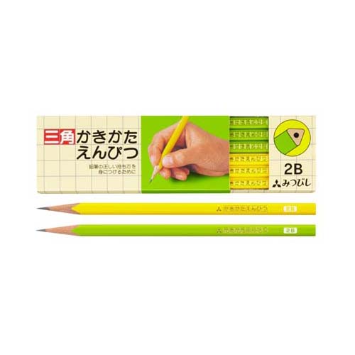 【三菱鉛筆】三角かきかた鉛筆　ダース箱　えんぴつ　２Ｂ（黄緑） １２本/K45632B