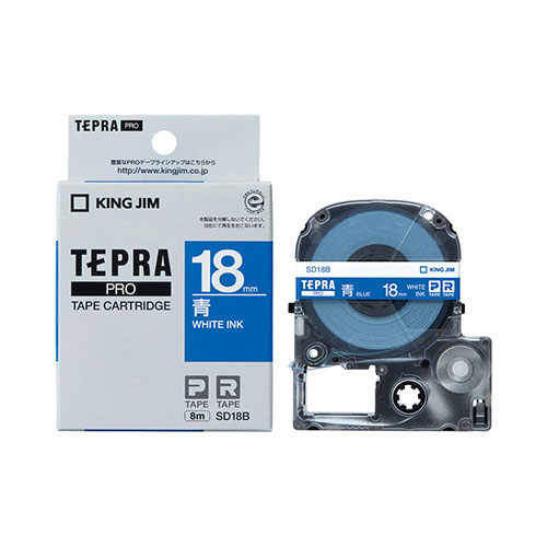 【キングジム】テプラ　ＰＲＯテープカートリッジ　カラーラベル　ビビッド　幅：18mm（青テープ／白文字） １個/SD18B