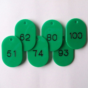 【クラウン】番号札　小判型・スチロール製　番号入（連番）　大　５１〜１００番（緑） ５０枚１セット/CR-BG42-G