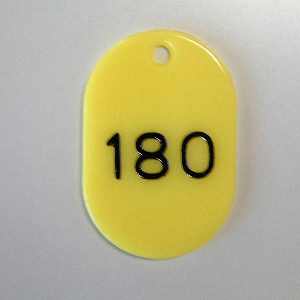 【クラウン】番号札　小判型・スチロール製　番号入（連番）　小　１０１〜２００番（黄） １００枚１セット/CR-BG32-Y