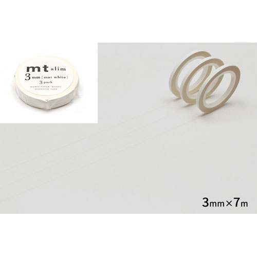 【カモ井加工紙】ｍｔスリム３ｍｍ　マットホワイト　マスキングテープ　マステ ３巻/MTSLIMS12R