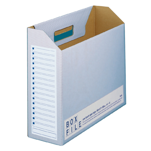 【プラス】ボックスファイル・エコノミータイプ　〈再生紙段ボール製〉　１０冊パック（ブルー） １０冊/553-988