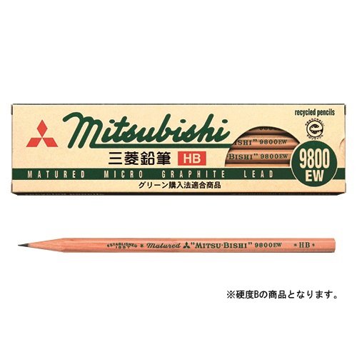 【三菱鉛筆】リサイクル鉛筆　９８００ＥＷ　鉛筆　えんぴつ　Ｂ １２本/K9800EWB