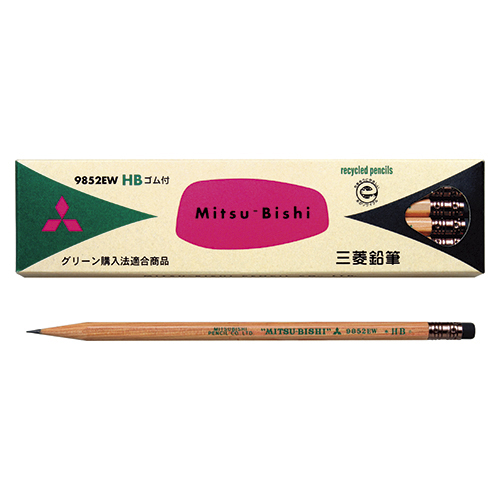 【三菱鉛筆】リサイクル鉛筆　９８５２ＥＷ　（消しゴム付）　鉛筆　えんぴつ　ＨＢ １２本/K9852EWHB