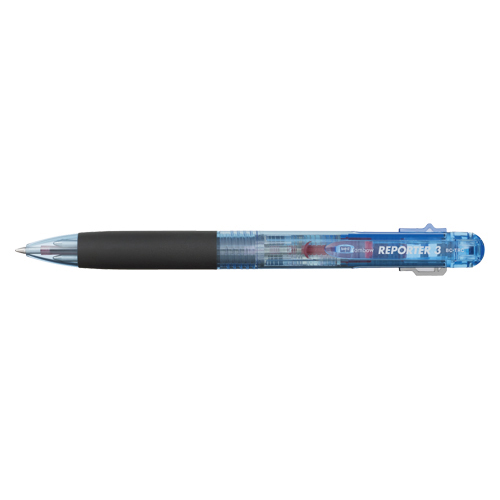 【トンボ鉛筆】リポーター３　３色ボールペン０．７（黒・赤・青）（透明ブルー） １本/BC-TRC40