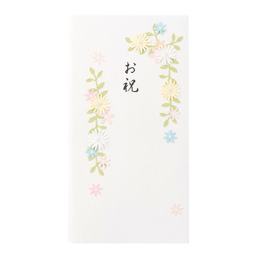 【デザインフィル】ペーパークラフト　金封６１　お祝　花の枠　白 １個/25061006