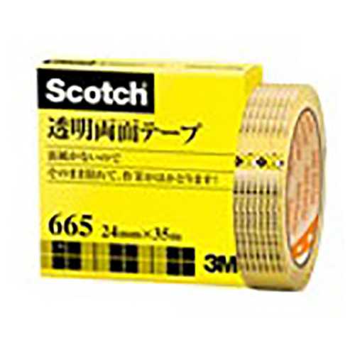 【スリーエム】スコッチ（Ｒ）　透明両面テープ　３Ｍ　裏紙（はく離紙）なし　寸法：幅２４ｍｍ×長３５ｍ １巻/665-3-24