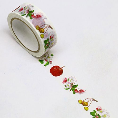 【カミイソ】ボタニカルアート　マスキングテープ　マステ　リンゴと花と実　１５ｍｍ １巻/GR-0022