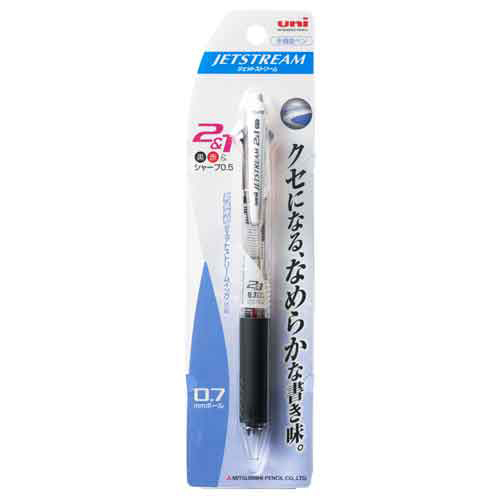 【三菱鉛筆】ジェットストリーム２＆１　多機能ペン　２色ボールペン０．７（黒・赤）＋シャープ０．５（本体色：透明） １本/MSXE350007.T