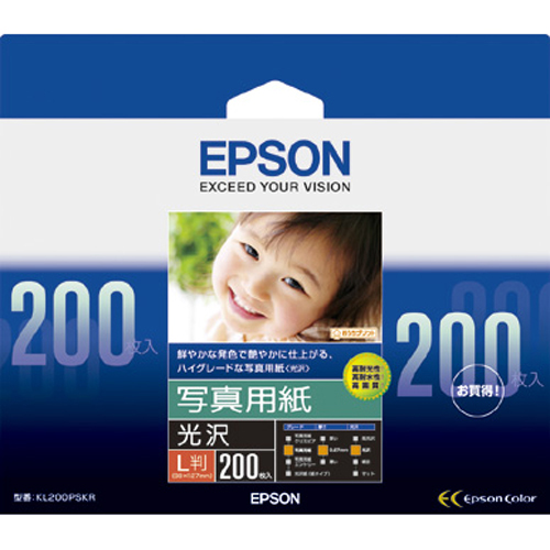 【エプソン】エプソン純正プリンタ用紙　写真用紙（光沢）　規格：Ｌ判 ２００枚/KL200PSKR