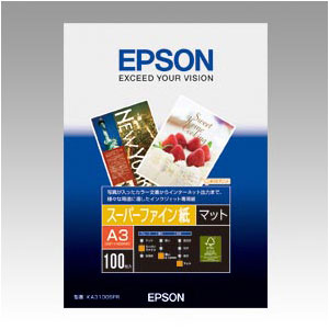 【エプソン】エプソン純正プリンタ用紙　スーパーファイン紙（マット紙）　規格：Ａ３判 １００枚/KA3100SFR