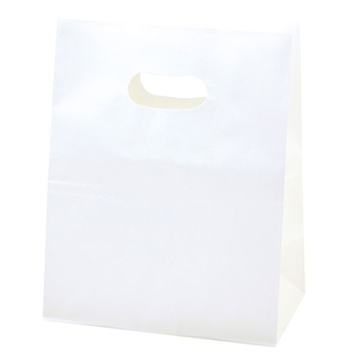【ササガワ】角底袋　イーグリップ　取手付　白　　５０枚袋入り　180ｘ105x225mｍ、穴下Ｈ165ｍｍ/50-3600