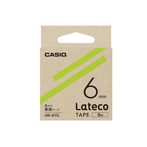 【カシオ】ラベルライター　Ｌａｔｅｃｏ専用　詰め替え用テープ　６ｍｍ幅（黄緑テープ黒文字） １本/XB-6YG