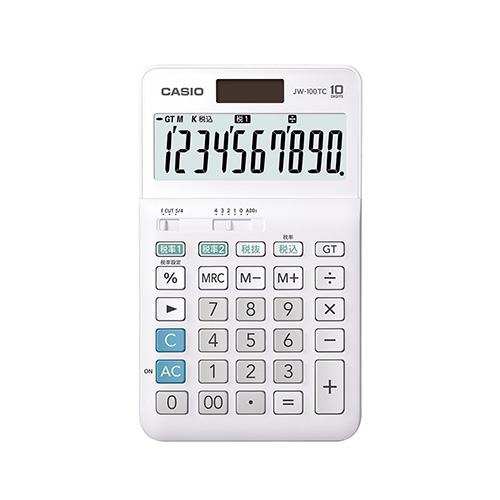 【カシオ】Ｗ税率電卓　ジャストタイプ１０桁 １台/JW-100TC-N