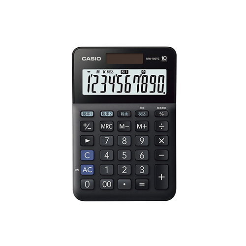 【カシオ】Ｗ税率電卓　ミニジャストタイプ　１０桁（ブラック） １台/MW-100TC-BK-N