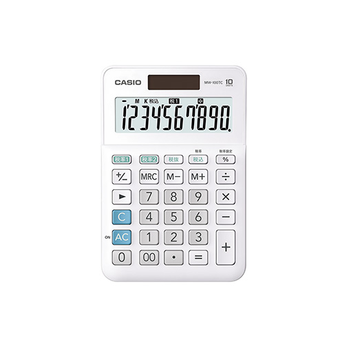 【カシオ】Ｗ税率電卓　ミニジャストタイプ　１０桁（ホワイト） １台/MW-100TC-WE-N