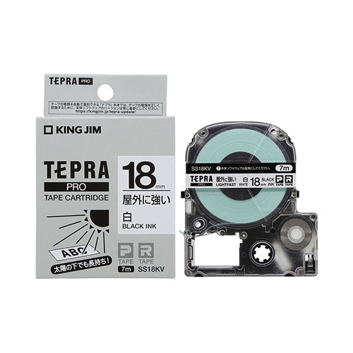 【キングジム】テプラ　ＰＲＯテープカートリッジ　屋外に強いラベル　幅：18mm（白テープ／黒文字） １個/SS18KV