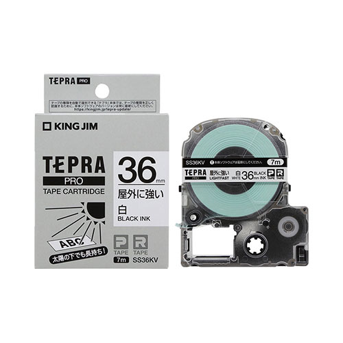 【キングジム】テプラ　ＰＲＯテープカートリッジ　屋外に強いラベル　幅：36mm（白テープ／黒文字） １個/SS36KV