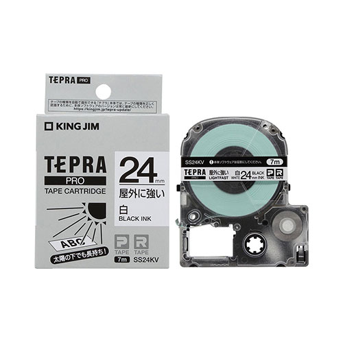 【キングジム】テプラ　ＰＲＯテープカートリッジ　屋外に強いラベル　幅：24mm（白テープ／黒文字） １個/SS24KV