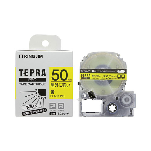【キングジム】テプラ　ＰＲＯテープカートリッジ　屋外に強いラベル　幅：50mm（黄テープ／黒文字） １個/SC50YV