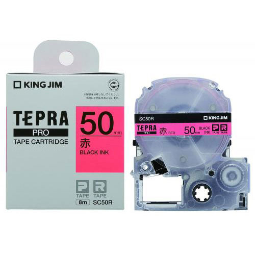 【キングジム】テプラ　ＰＲＯテープカートリッジ　カラーラベル　パステル　幅：50mm（赤テープ／黒文字） １個/SC50R